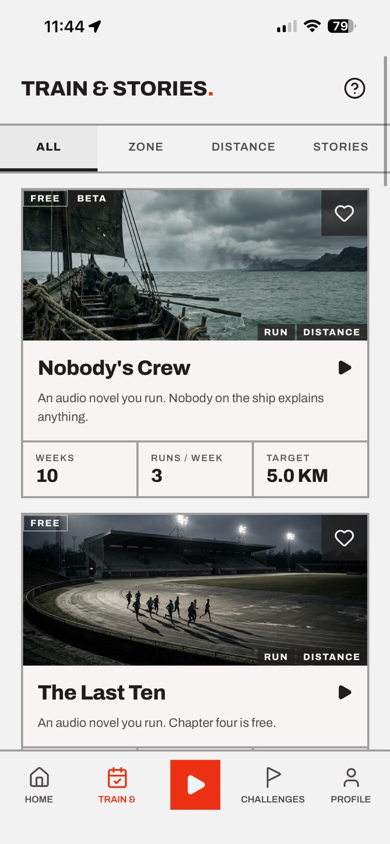 Train and stories screen listing audio running programmes