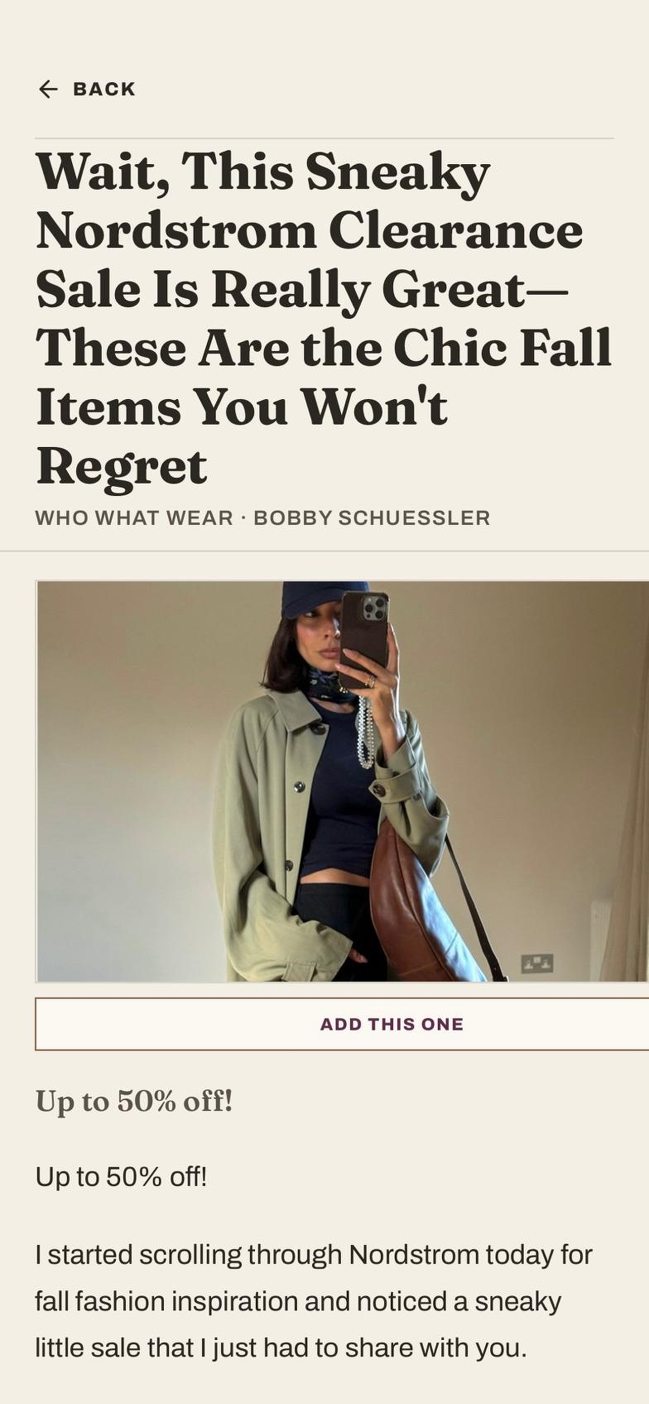 A trend piece read inside the app, with an action to add the pictured look to your own style direction.