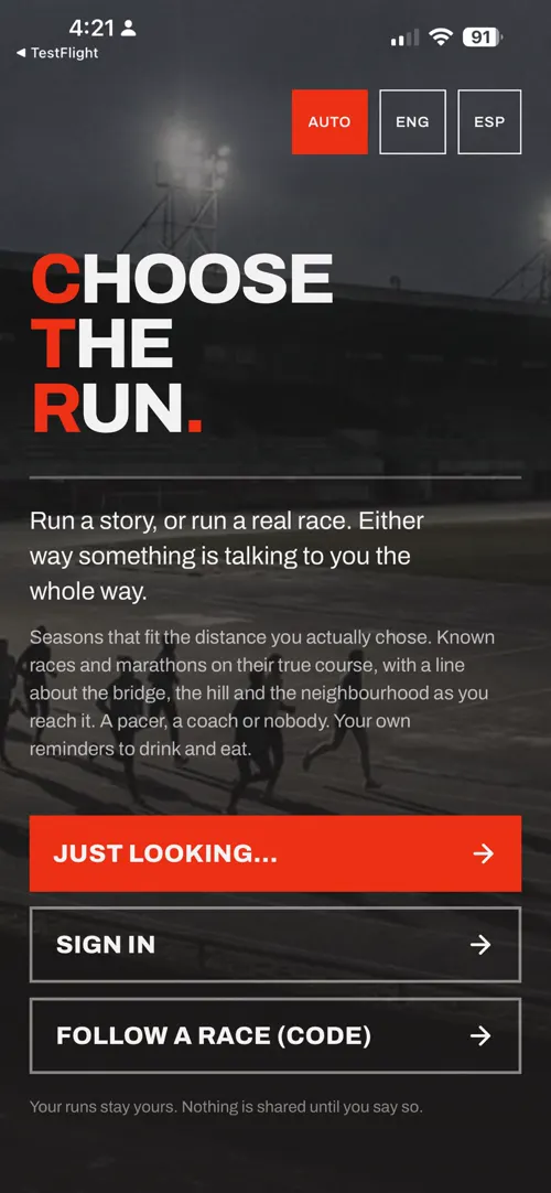 A screen of the Choose The Run app