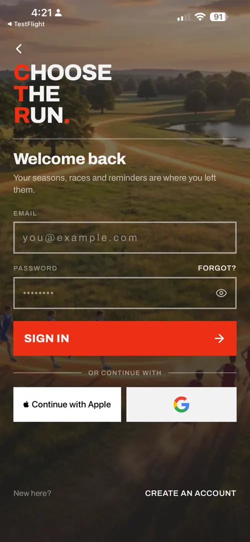 A screen of the Choose The Run app