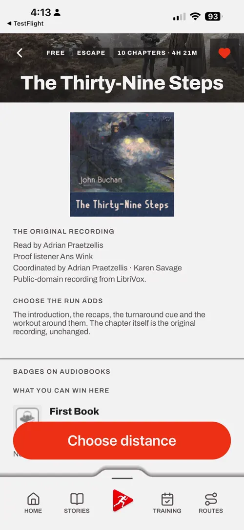 A screen of the Choose The Run app