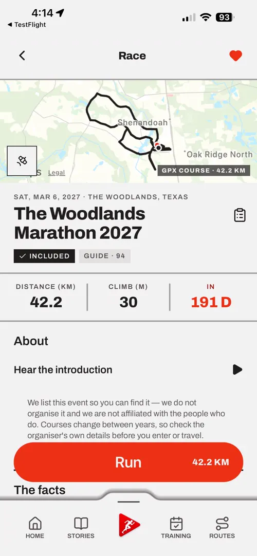 A screen of the Choose The Run app