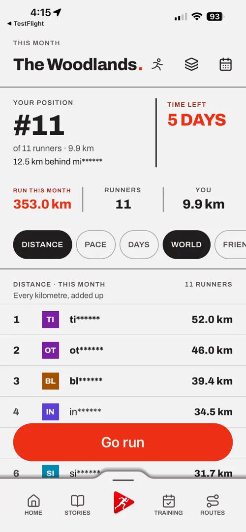 A screen of the Choose The Run app