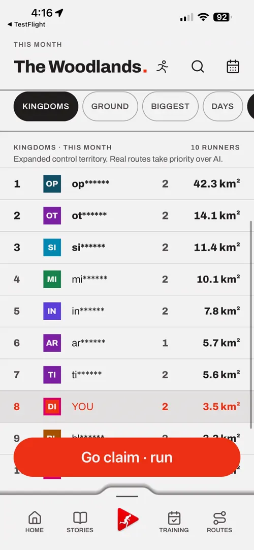 A screen of the Choose The Run app